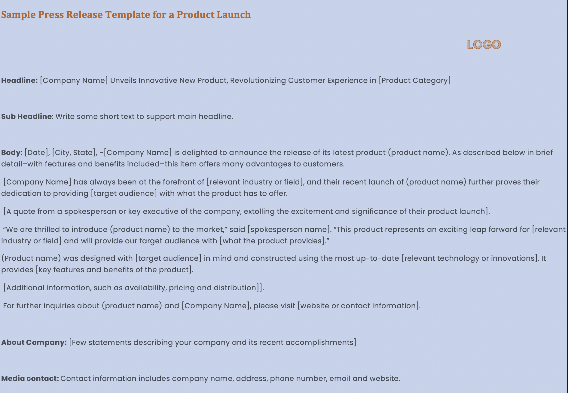 Press Release Template Product Launch